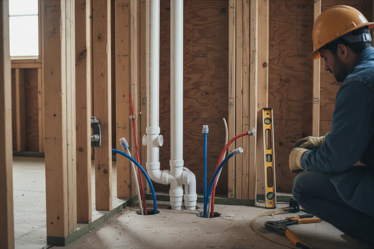 Drain and supply rough-in during Sump Pump Repair in Richmond